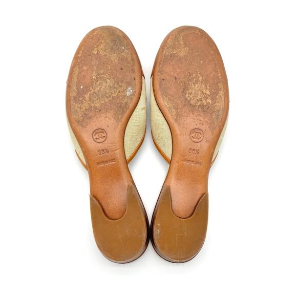 Vintage Chanel Four Leaf Clover Bow Canvas and Leather Slip On Mules Flats 38.5 - Picture 6 of 8